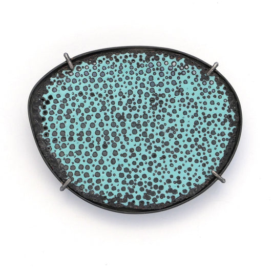 Brooch-turquoise-blue-enamel-perforated-holes-set-in-oxidised-silver