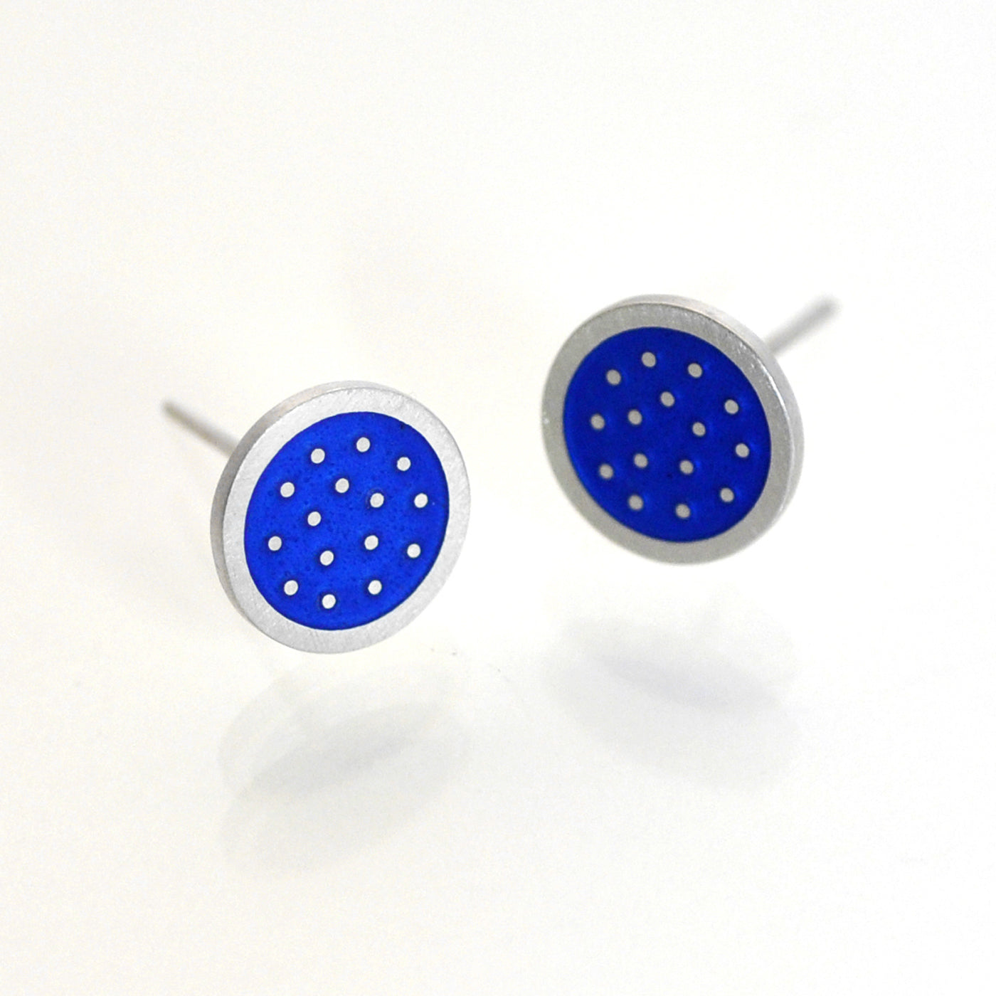 Dotty silver and enamelled earrings, mid-blue