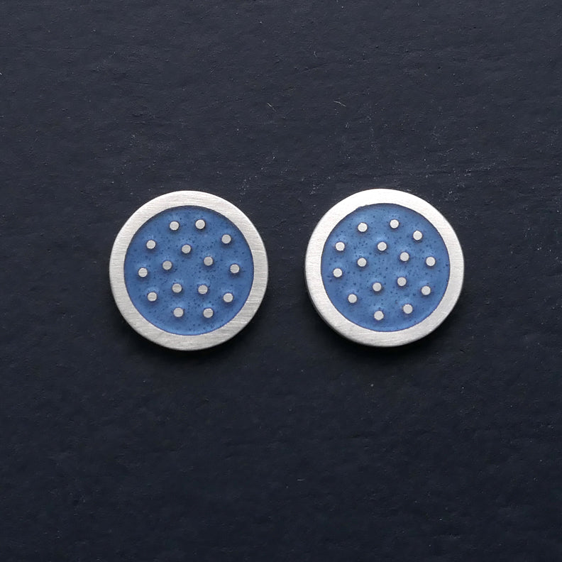 Dotty silver and enamelled ear studs, small