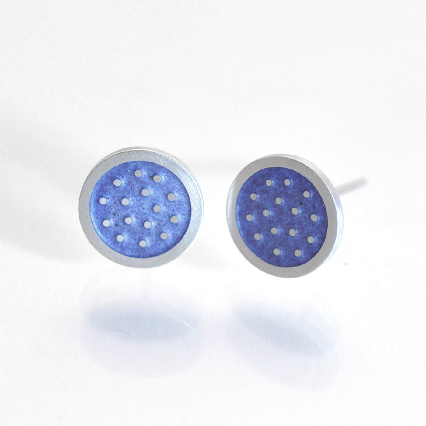 Dotty silver and enamelled ear studs, small