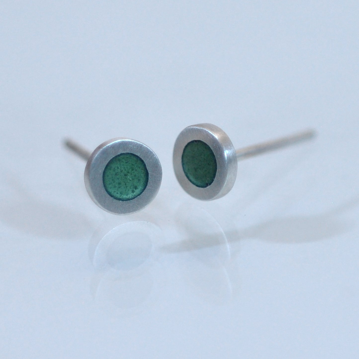 Tiny Round silver and enamel ear-studs, this colour, green grey