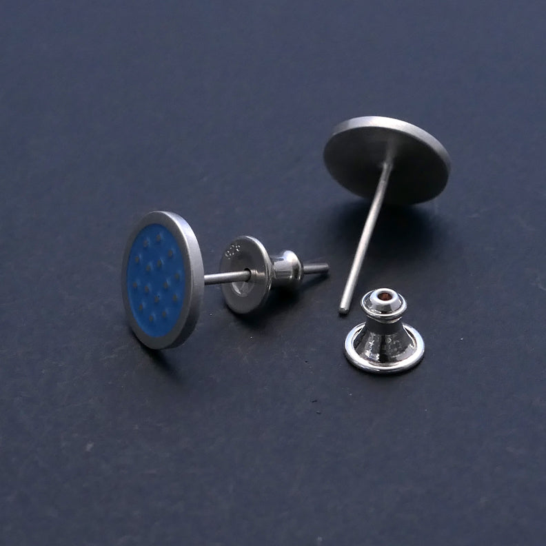 Dotty silver and enamelled ear studs, small