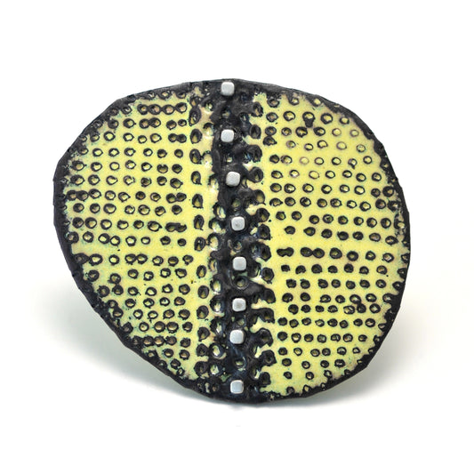 Yellow Brooch with silver square rivets