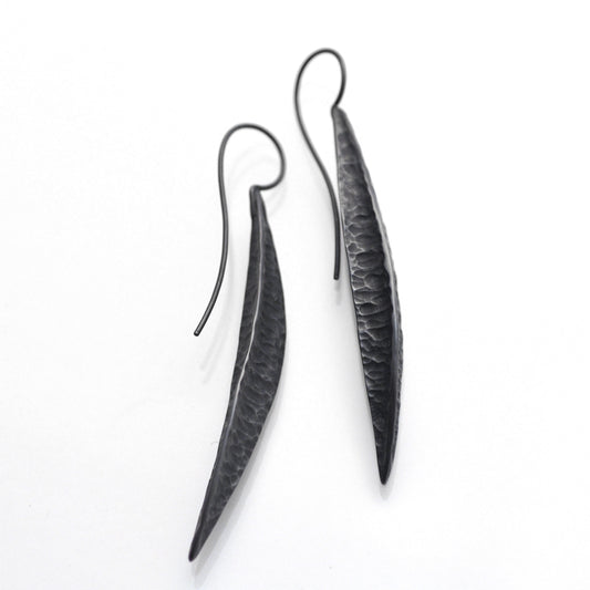 Long textured seed pod, oxidised sterling silver