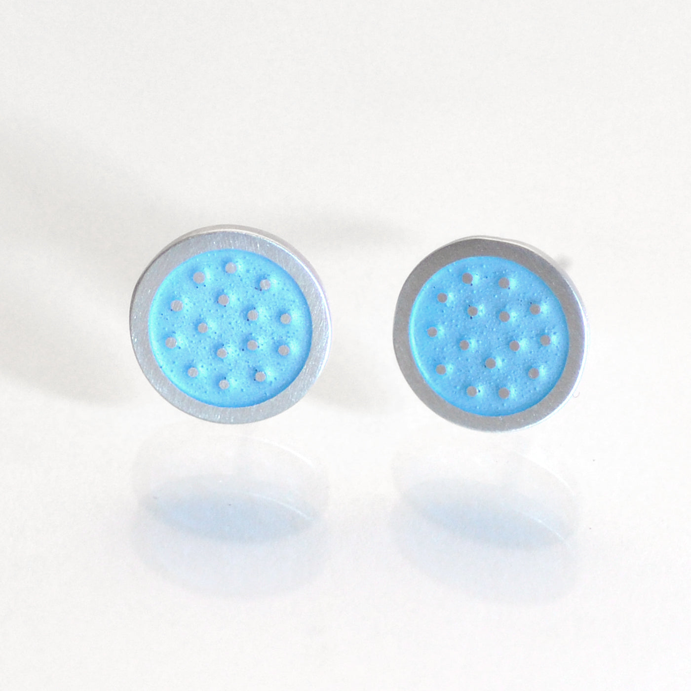 Dotty silver and enamelled ear studs, small